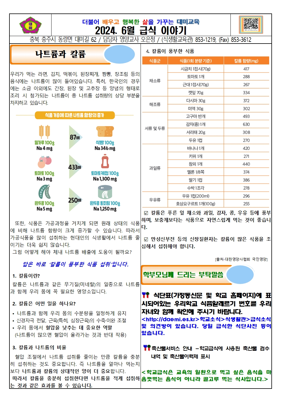 2024. 6월 식단표 및 급식이야기(대미초)002