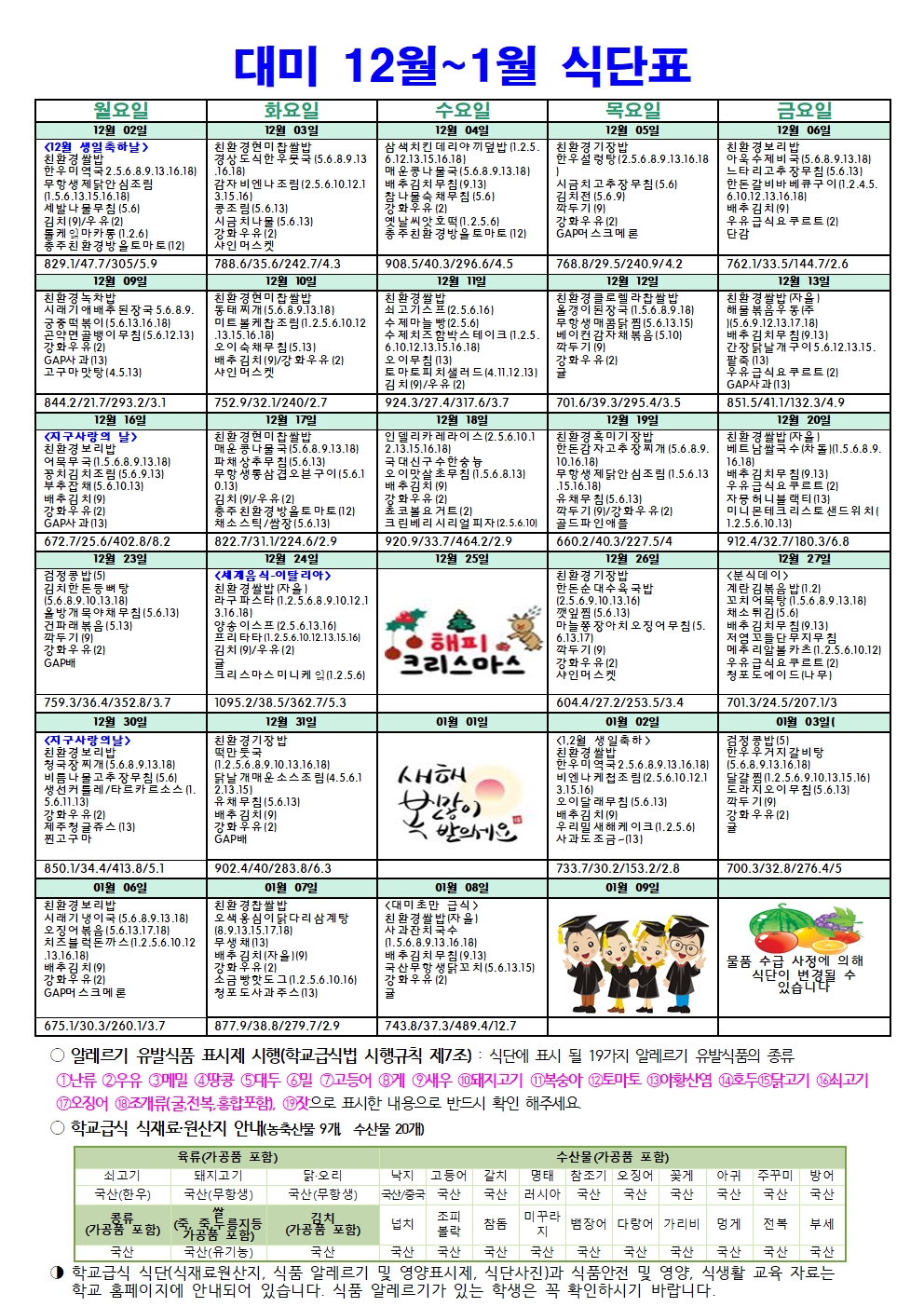 2024. 12월 ~2025. 1월 식단표 및 급식이야기 002