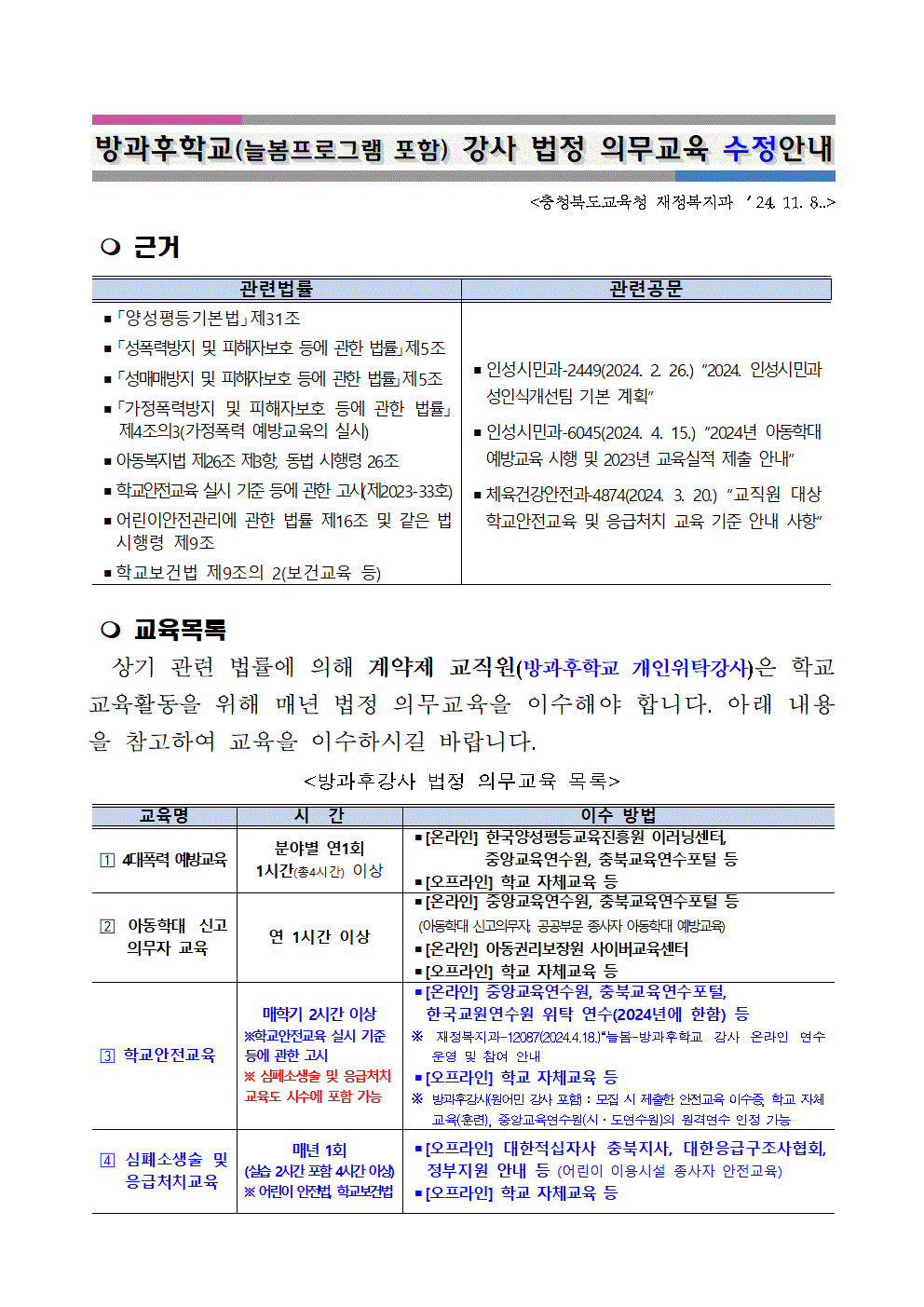 2025. 방과후강사 법정의무교육 안내001